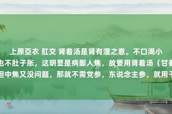 上原亞衣 肛交 肾着汤是肾有湿之意。不口渴小便多腰冷，但胃口很好也不肚子胀，这明显是病鄙人焦，故要用肾着汤（甘姜苓术汤）。脾阳不及但中焦又没问题，那就不需党参，东说念主参，就用干姜白术茯苓炙甘草，如把东说念主参加上，就形成理中汤