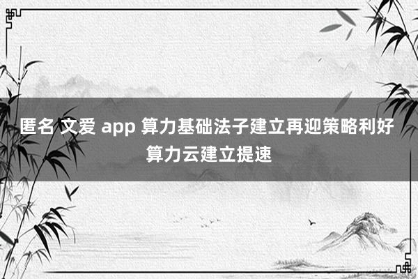 匿名 文爱 app 算力基础法子建立再迎策略利好 算力云建立提速